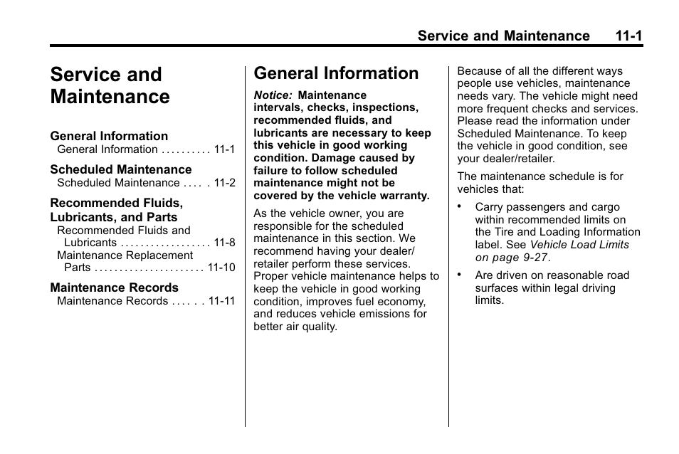 Service and maintenance, General information, Service and maintenance -1 | General information -1, Service and maintenance 11-1 | Hummer 2010 H3 User Manual | Page 365 / 410