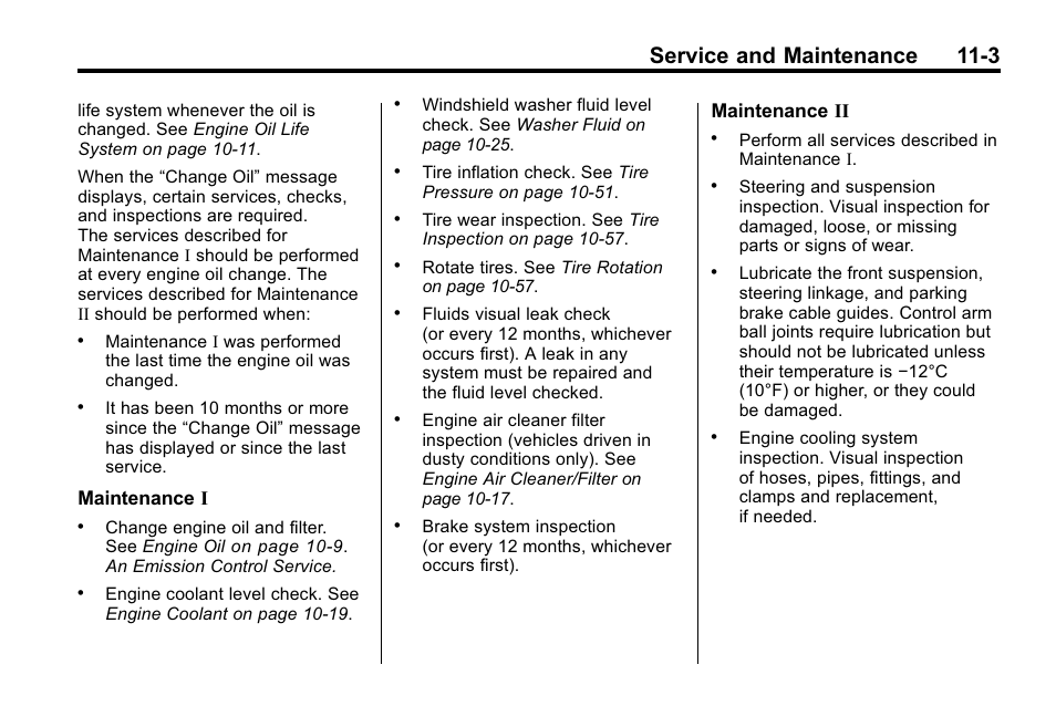 Service and maintenance 11-3, Maintenance i, Maintenance ii | Hummer 2010 H3 User Manual | Page 367 / 410