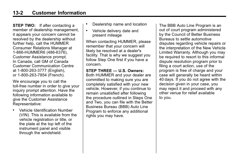 2 customer information | Hummer 2010 H3 User Manual | Page 384 / 410