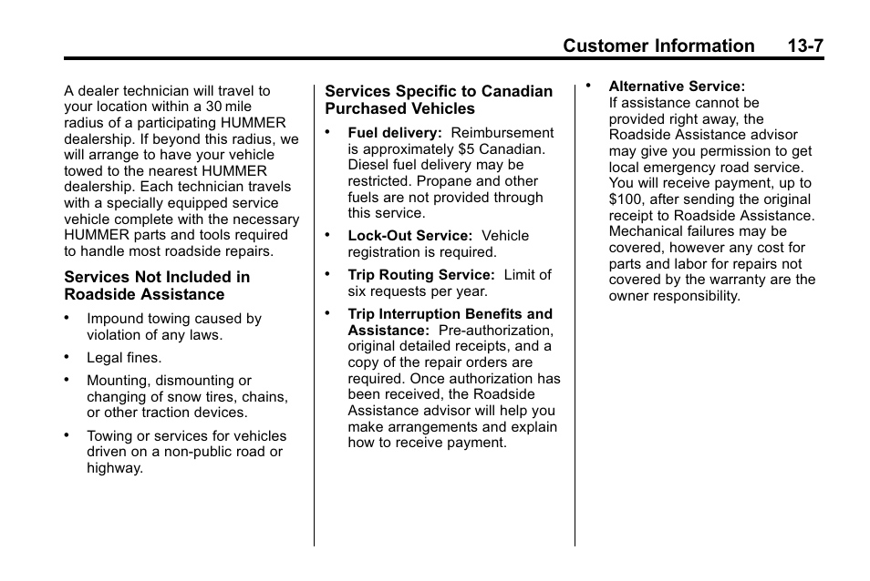 Customer information 13-7 | Hummer 2010 H3 User Manual | Page 389 / 410