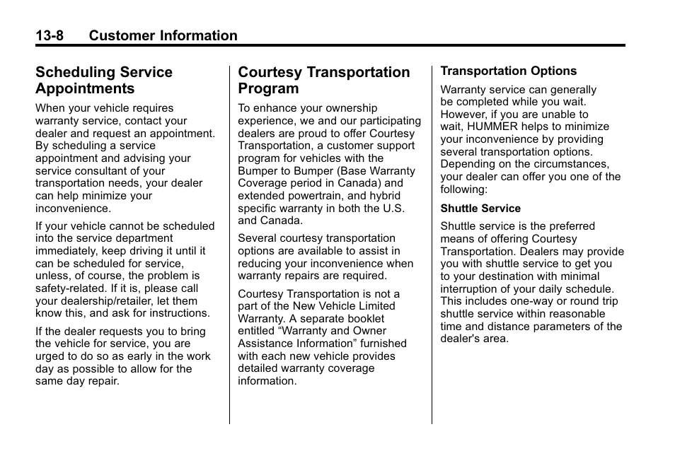 Scheduling service appointments, Courtesy transportation program, Scheduling service | Appointments -8, Courtesy transportation, Program -8, Radio | Hummer 2010 H3 User Manual | Page 390 / 410