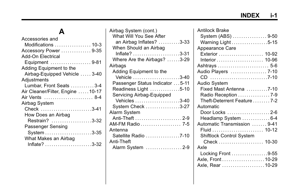 Index, Index_a, Index i-1 | Hummer 2010 H3 User Manual | Page 399 / 410
