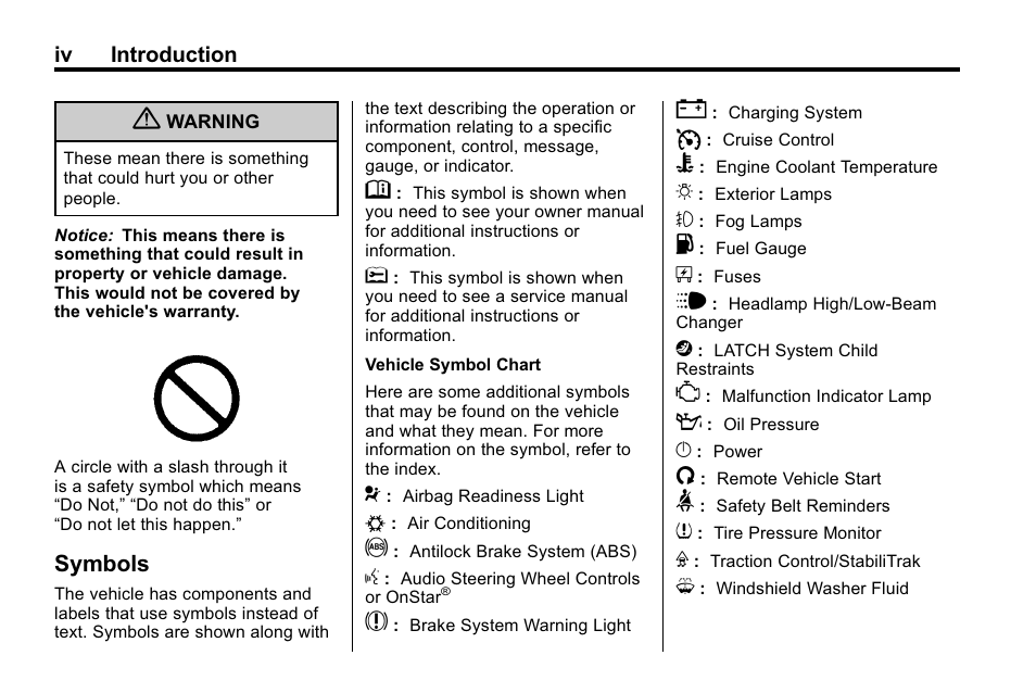 Symbols | Hummer 2010 H3 User Manual | Page 4 / 410