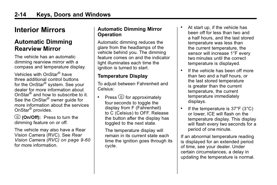 Interior mirrors, Automatic dimming rearview mirror, Interior mirrors -14 | Dimming rearview, Mirror -14, 14 keys, doors and windows | Hummer 2010 H3 User Manual | Page 40 / 410