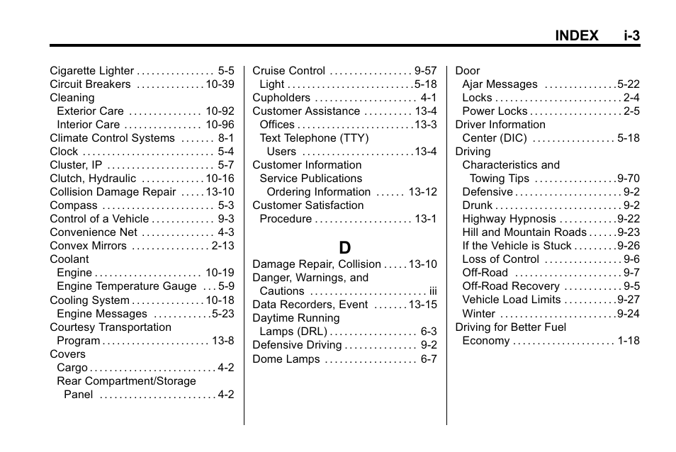 Index_d, Index i-3 | Hummer 2010 H3 User Manual | Page 401 / 410
