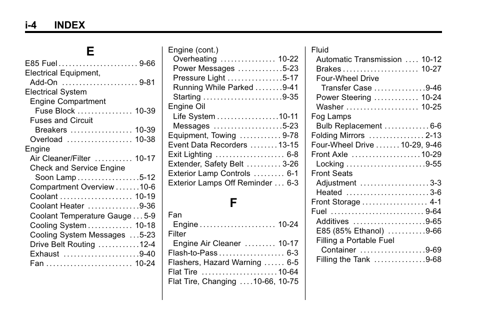 Index_e, Index_f, I-4 index | Hummer 2010 H3 User Manual | Page 402 / 410