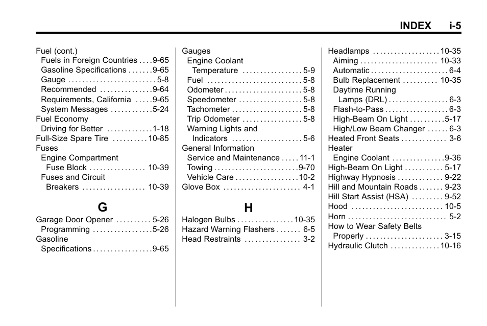 Index_g, Index_h, Index i-5 | Hummer 2010 H3 User Manual | Page 403 / 410