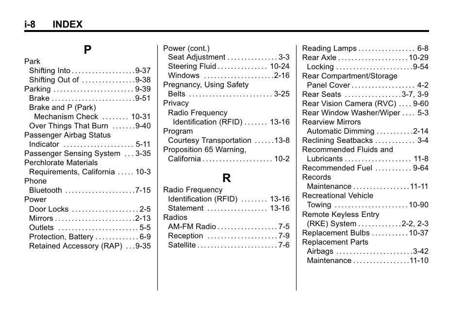 Index_p, Index_r, I-8 index | Hummer 2010 H3 User Manual | Page 406 / 410