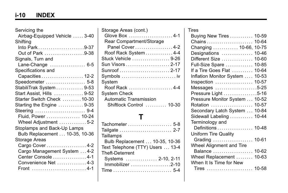 Index_t, I-10 index | Hummer 2010 H3 User Manual | Page 408 / 410