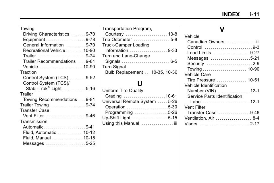 Index_u, Index_v, Index i-11 | Hummer 2010 H3 User Manual | Page 409 / 410