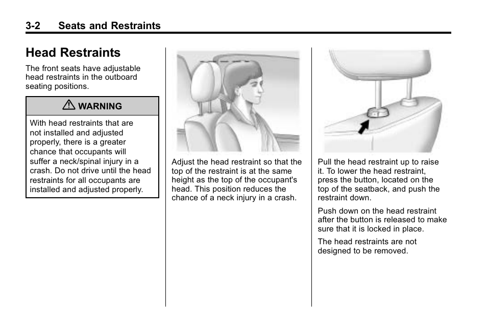 Head restraints, Head restraints -2 | Hummer 2010 H3 User Manual | Page 46 / 410