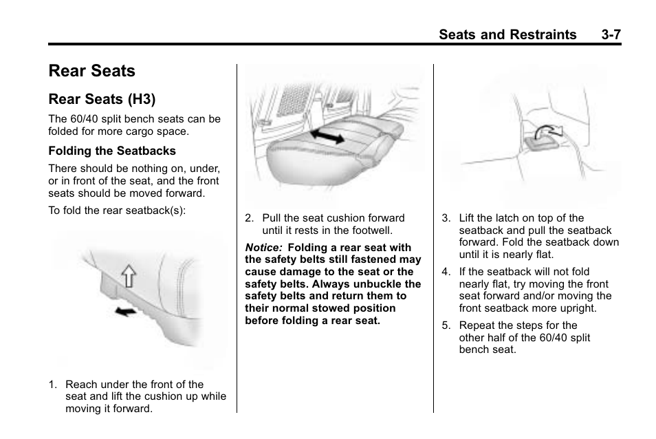 Rear seats, Rear seats (h3), Rear seats -7 | Introduction, Rear seats (h3) -7, Passenger, Seats and restraints 3-7 | Hummer 2010 H3 User Manual | Page 51 / 410