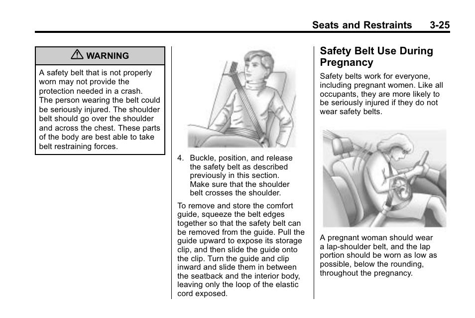 Safety belt use during pregnancy, Safety belt use during, Pregnancy -25 | Hummer 2010 H3 User Manual | Page 69 / 410