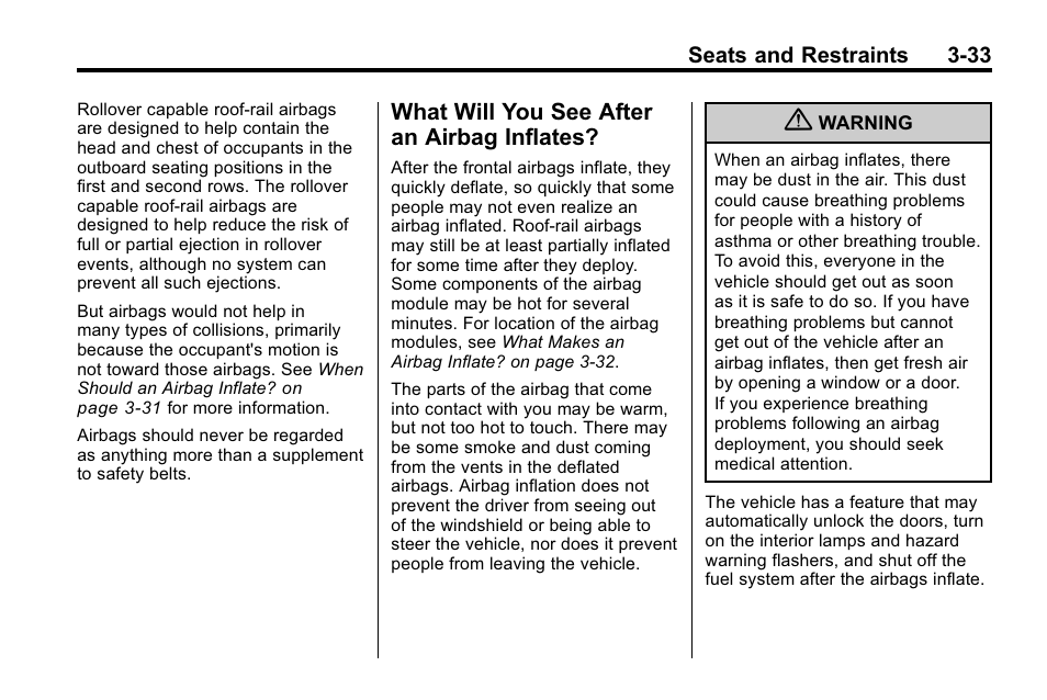 What will you see after an airbag inflates, What will you see after an, Airbag inflates? -33 | Hummer 2010 H3 User Manual | Page 77 / 410