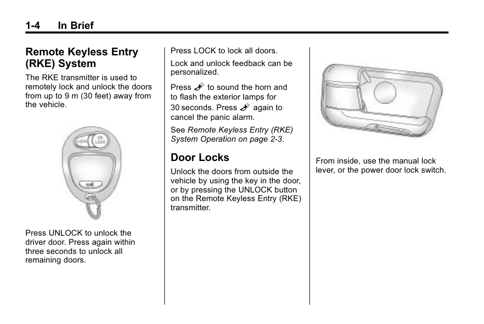 Remote keyless entry (rke) system, Door locks, Remote keyless entry (rke) | System -4, Door locks -4 | Hummer 2010 H3 User Manual | Page 8 / 410