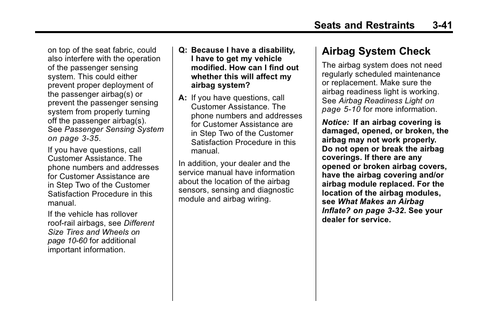 Airbag system check, Airbag system check -41, Seats and restraints 3-41 | Hummer 2010 H3 User Manual | Page 85 / 410