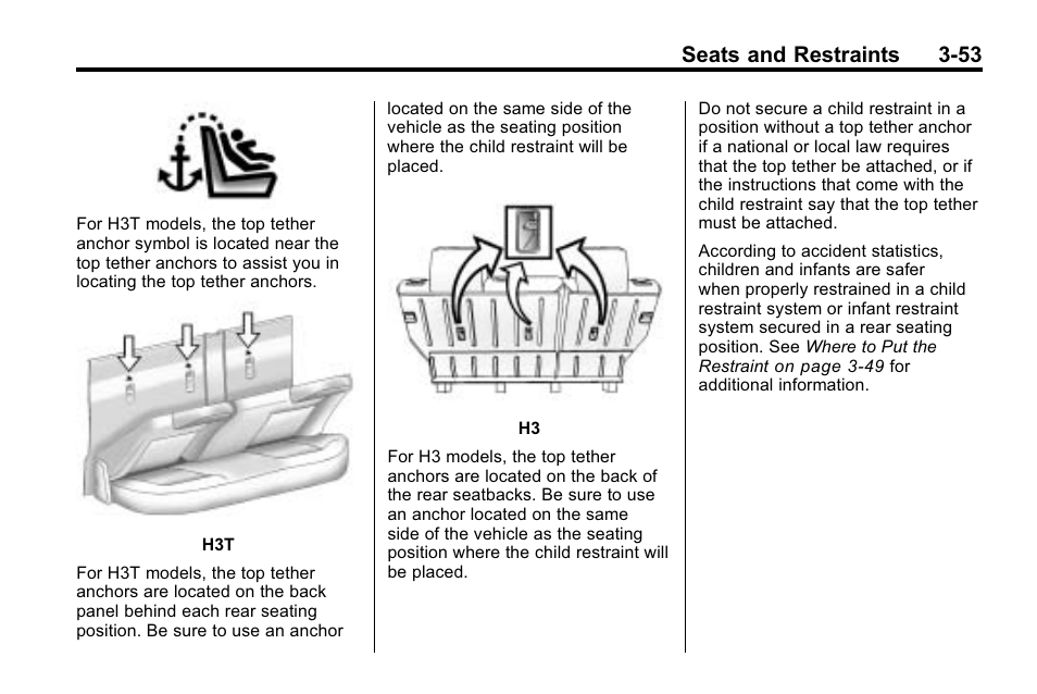 Seats and restraints 3-53 | Hummer 2010 H3 User Manual | Page 97 / 410