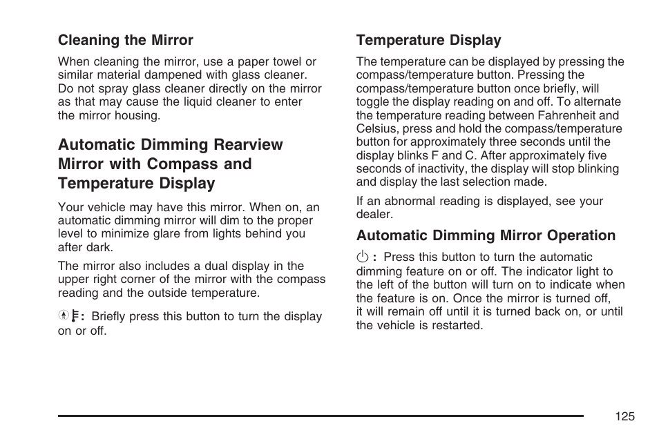 Automatic dimming rearview mirror with, Compass and temperature display | Hummer 2007 H3 User Manual | Page 125 / 480