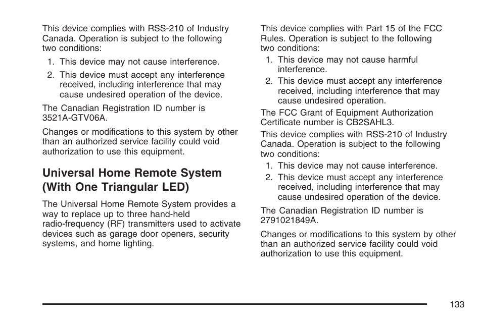 Universal home remote system, With one triangular led) | Hummer 2007 H3 User Manual | Page 133 / 480