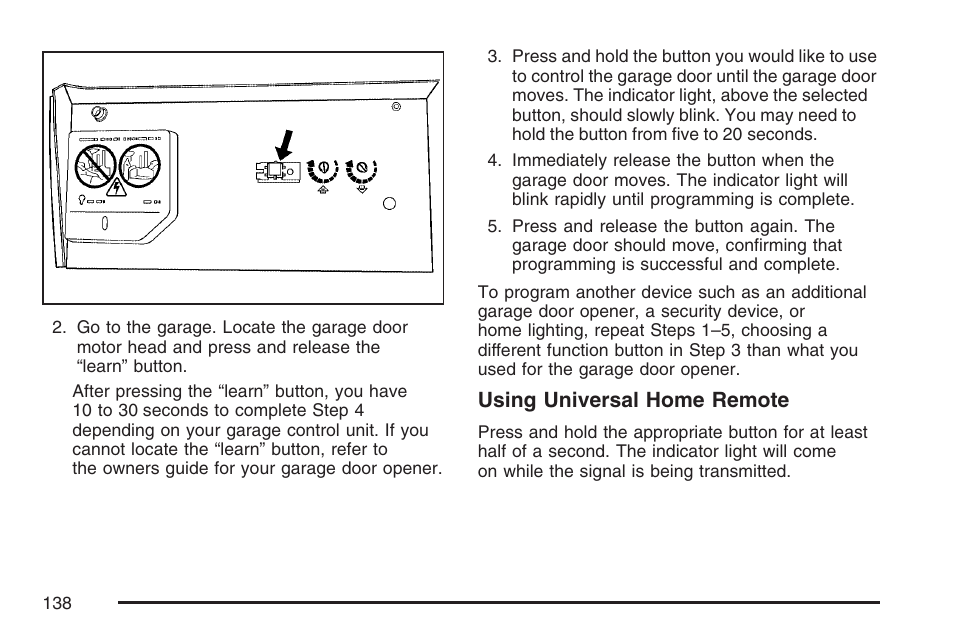 Using universal home remote | Hummer 2007 H3 User Manual | Page 138 / 480