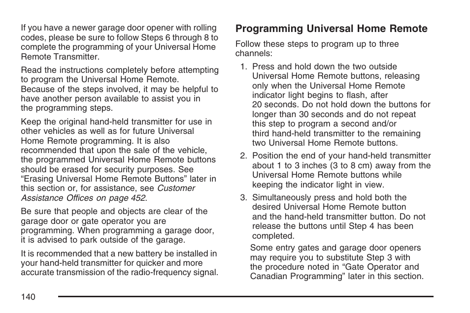 Programming universal home remote | Hummer 2007 H3 User Manual | Page 140 / 480