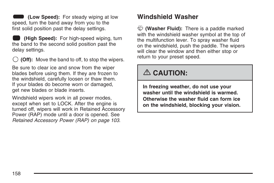Windshield washer, Windshield, Washer | Caution | Hummer 2007 H3 User Manual | Page 158 / 480