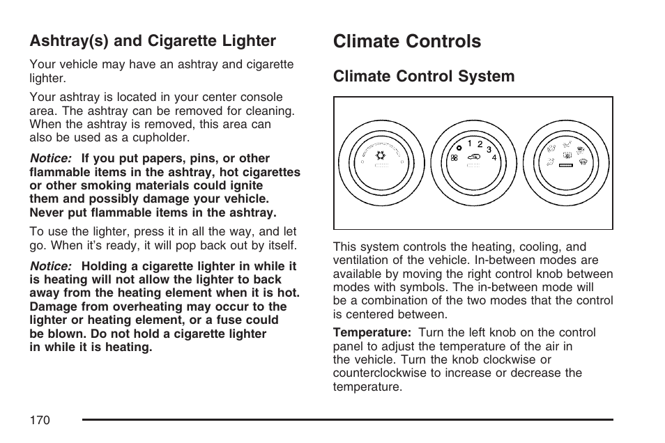 Ashtray(s) and cigarette lighter, Climate controls, Climate control system | Climate control, System | Hummer 2007 H3 User Manual | Page 170 / 480