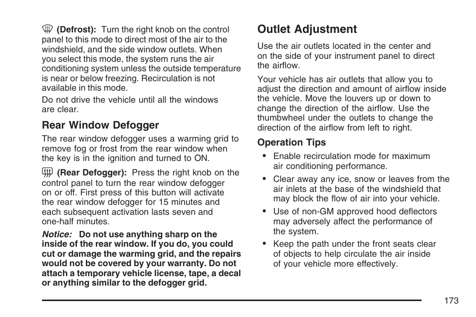 Outlet adjustment | Hummer 2007 H3 User Manual | Page 173 / 480