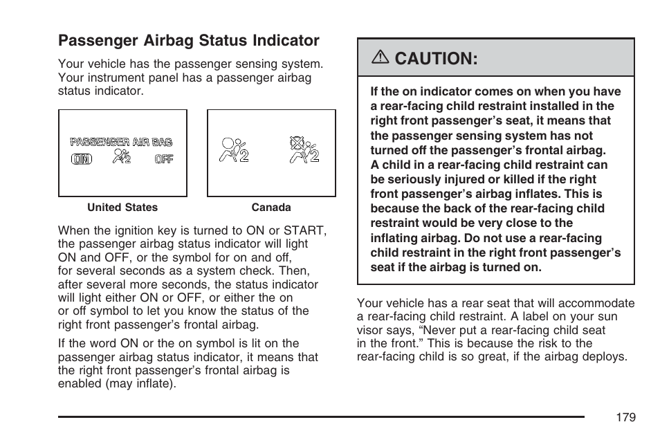 Passenger airbag status indicator, Caution | Hummer 2007 H3 User Manual | Page 179 / 480
