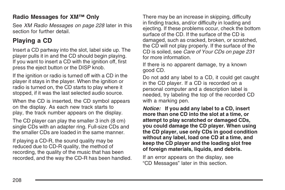 Playing a cd | Hummer 2007 H3 User Manual | Page 208 / 480