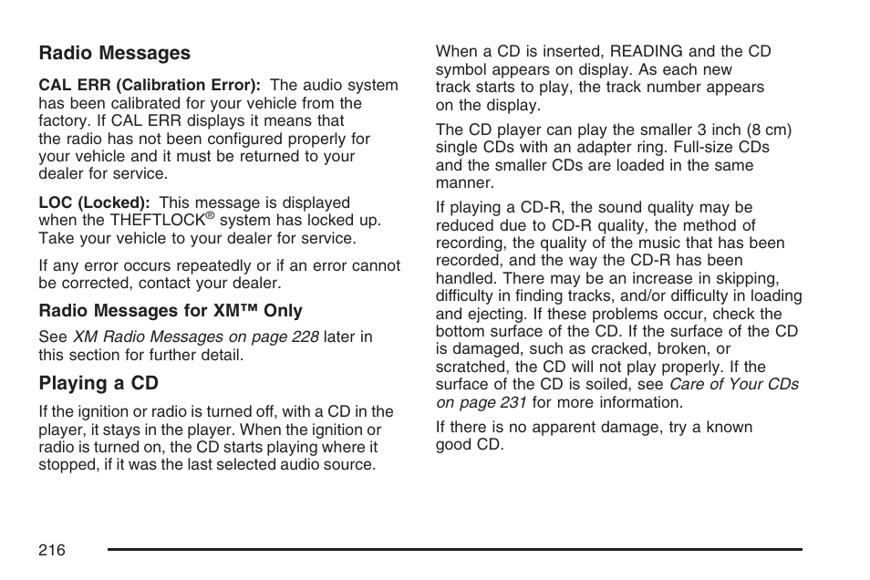 Radio messages, Playing a cd | Hummer 2007 H3 User Manual | Page 216 / 480