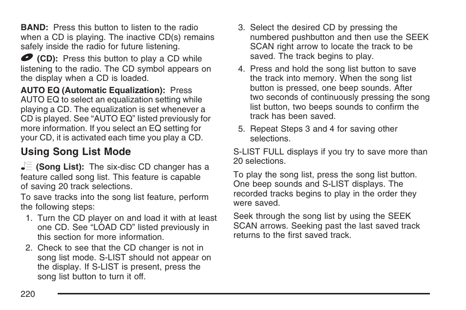 Using song list mode r | Hummer 2007 H3 User Manual | Page 220 / 480