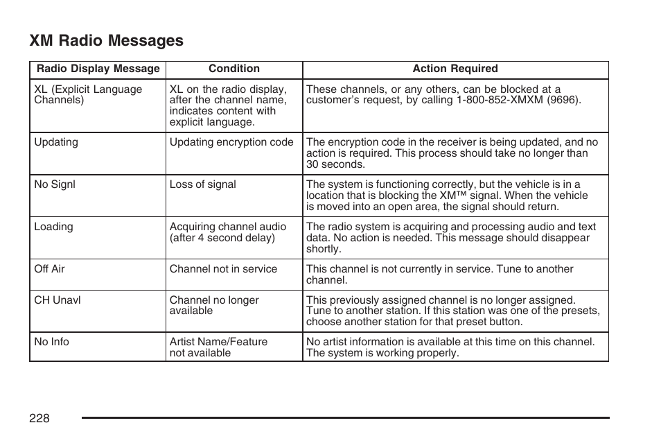 Xm radio messages | Hummer 2007 H3 User Manual | Page 228 / 480