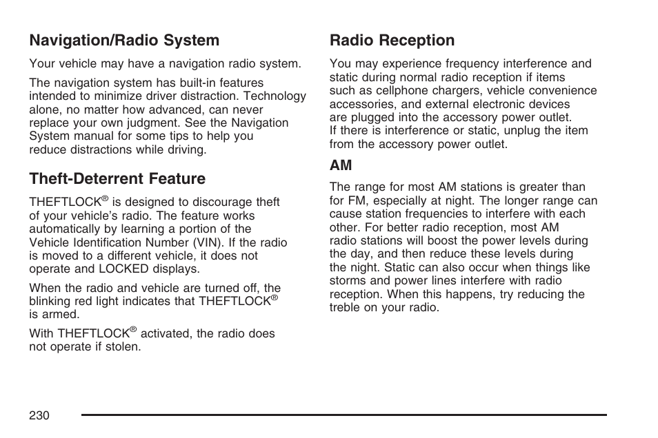 Navigation/radio system, Theft-deterrent feature, Radio reception | Hummer 2007 H3 User Manual | Page 230 / 480