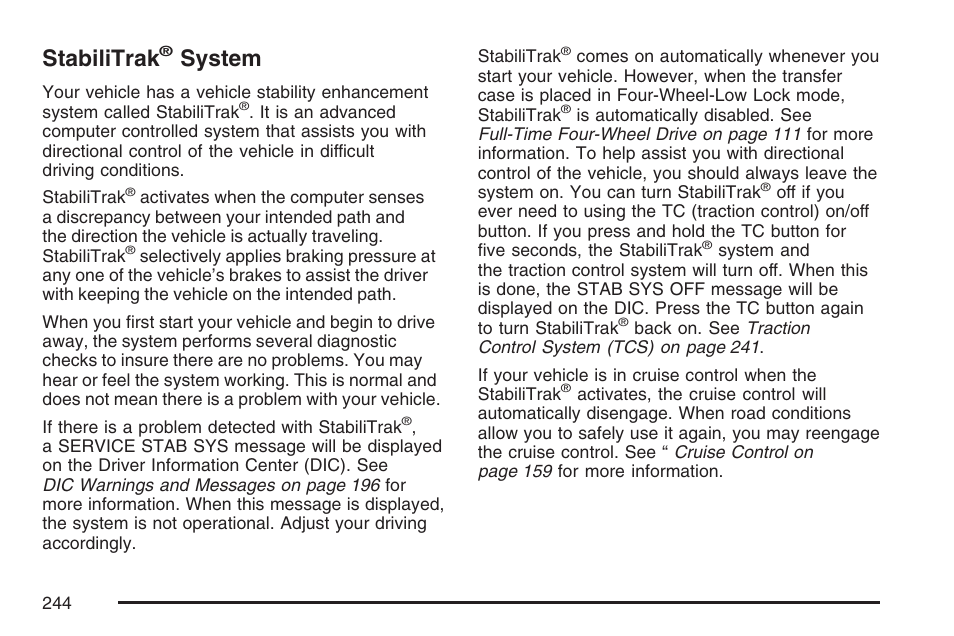 Stabilitrak® system, Stabilitrak, System | Hummer 2007 H3 User Manual | Page 244 / 480