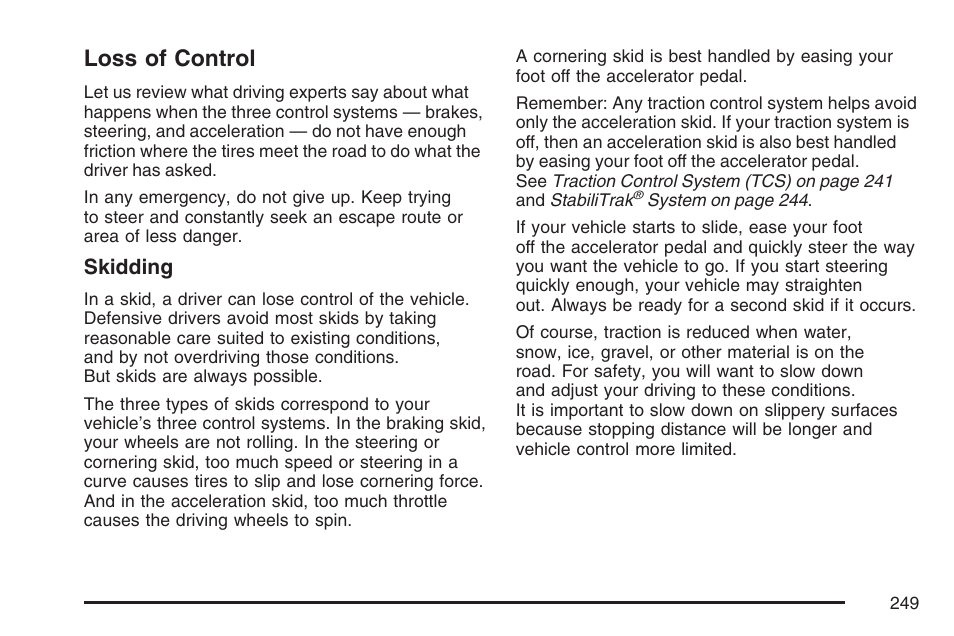 Loss of control, Skidding | Hummer 2007 H3 User Manual | Page 249 / 480
