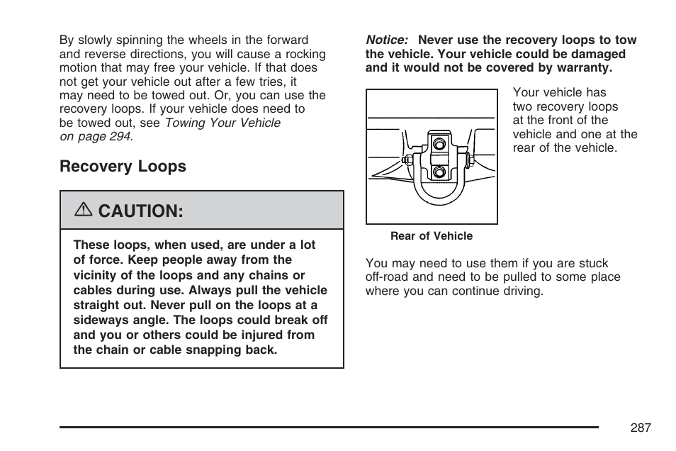 Recovery loops, Caution | Hummer 2007 H3 User Manual | Page 287 / 480