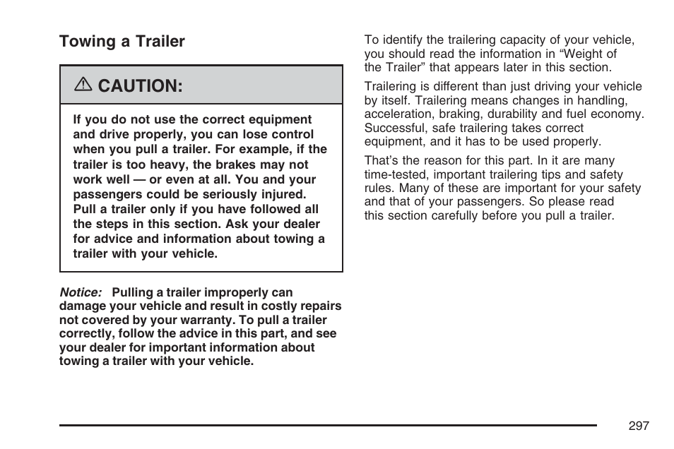 Towing a trailer, Caution | Hummer 2007 H3 User Manual | Page 297 / 480