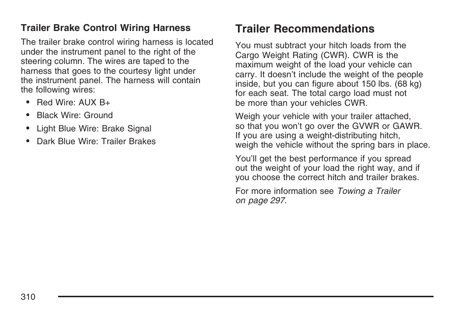 Trailer recommendations | Hummer 2007 H3 User Manual | Page 310 / 480