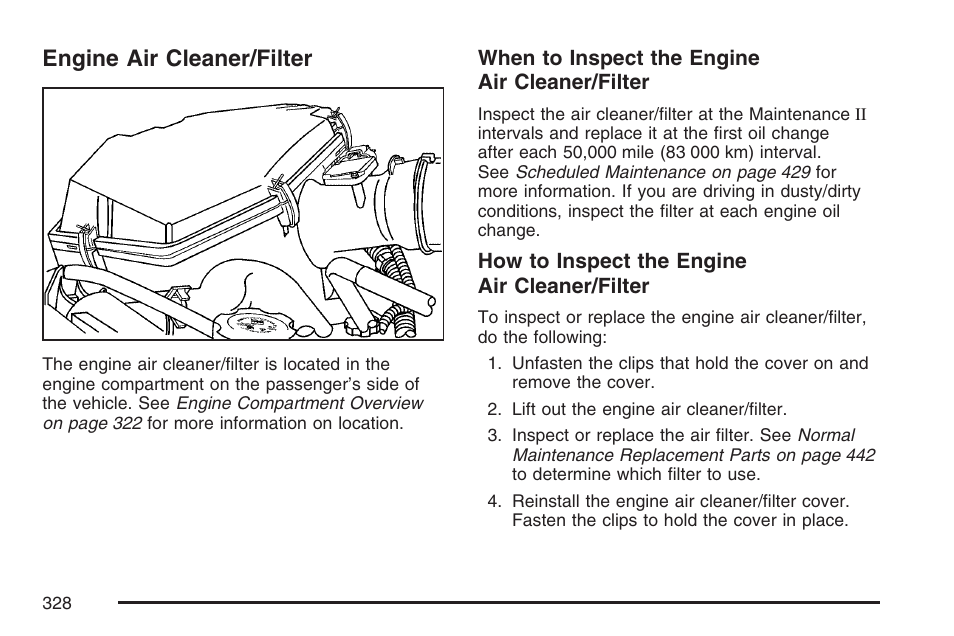 Engine air cleaner/filter, Engine air, Cleaner/filter | Hummer 2007 H3 User Manual | Page 328 / 480