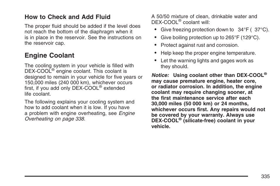 Engine coolant, Engine, Coolant | How to check and add fluid | Hummer 2007 H3 User Manual | Page 335 / 480