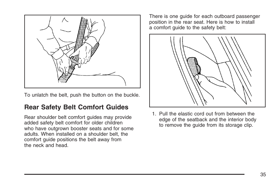Rear safety belt comfort guides | Hummer 2007 H3 User Manual | Page 35 / 480