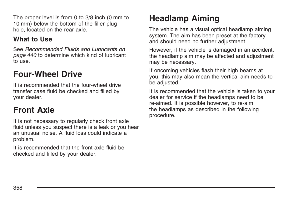 Four-wheel drive, Front axle, Headlamp aiming | Hummer 2007 H3 User Manual | Page 358 / 480