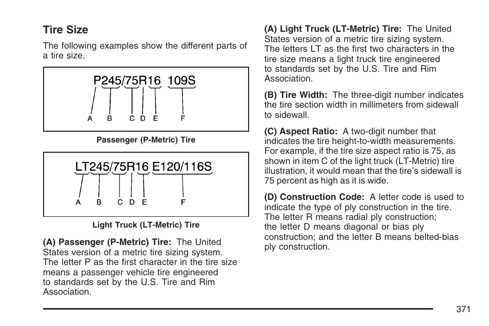 Tire size | Hummer 2007 H3 User Manual | Page 371 / 480