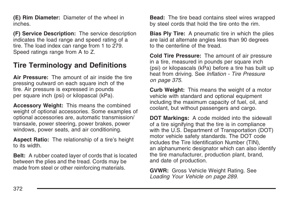 Tire terminology and definitions | Hummer 2007 H3 User Manual | Page 372 / 480