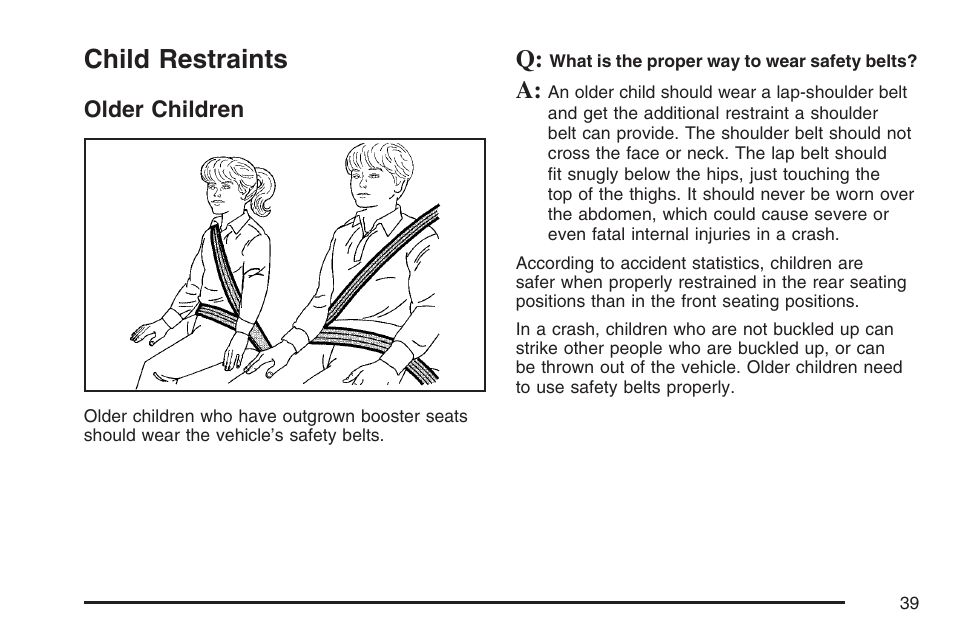 Child restraints, Older children | Hummer 2007 H3 User Manual | Page 39 / 480