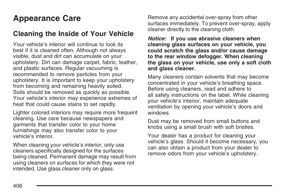 Appearance care, Cleaning the inside of your vehicle | Hummer 2007 H3 User Manual | Page 406 / 480