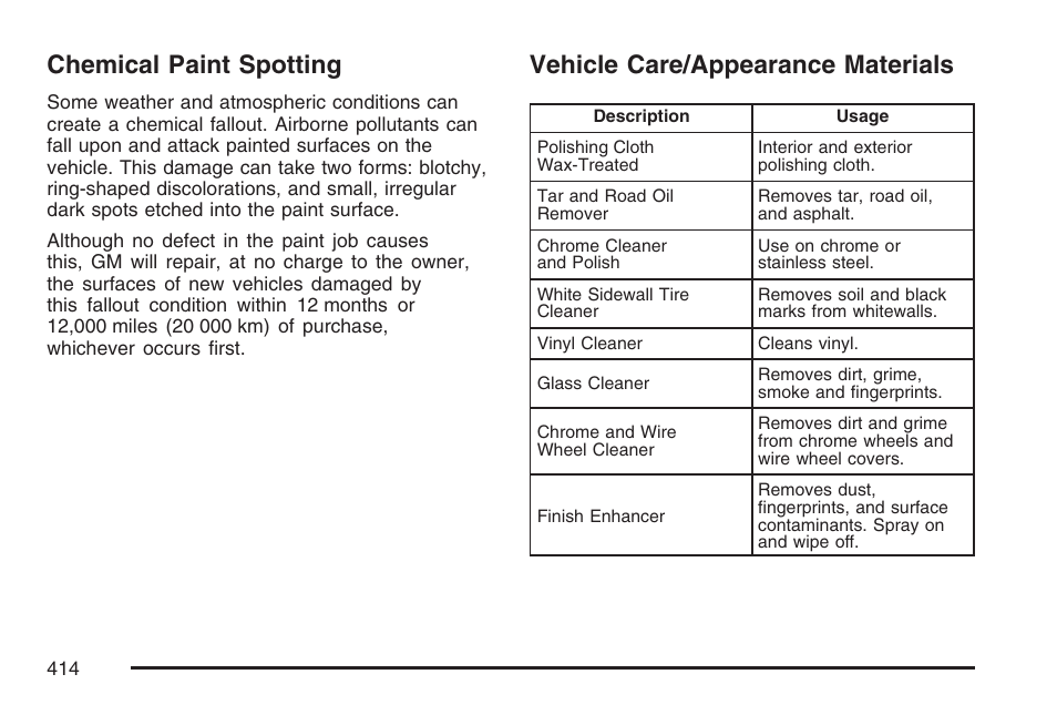 Chemical paint spotting, Vehicle care/appearance materials | Hummer 2007 H3 User Manual | Page 414 / 480