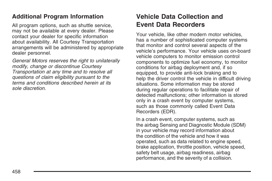 Vehicle data collection and event data recorders, Vehicle data collection and, Event data recorders | Hummer 2007 H3 User Manual | Page 458 / 480