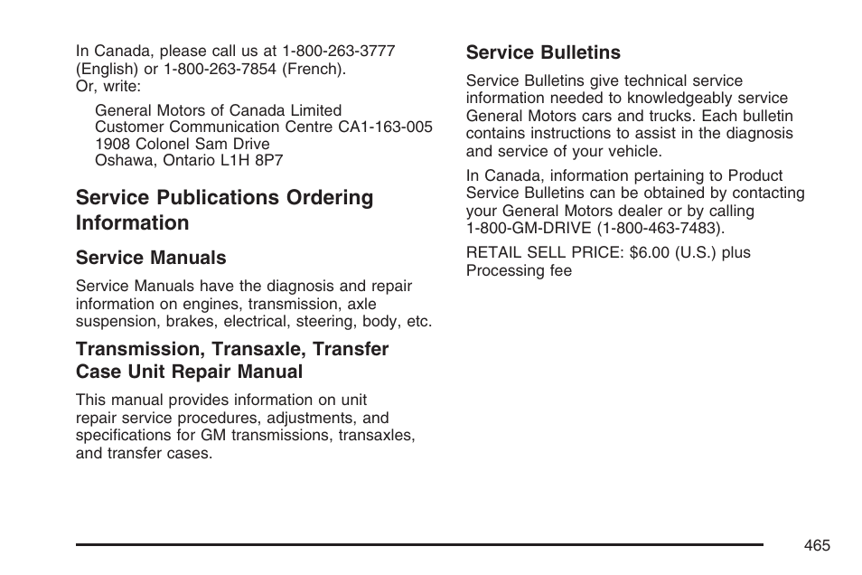 Service publications ordering information, Service publications ordering, Information | Hummer 2007 H3 User Manual | Page 465 / 480